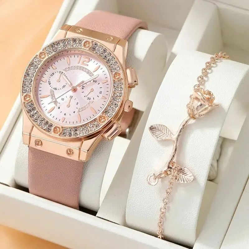 Watches Set Luxury Rhinestone Women Fashion Elegant Wristwatch