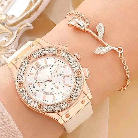 Watches Set Luxury Rhinestone Women Fashion Elegant Wristwatch