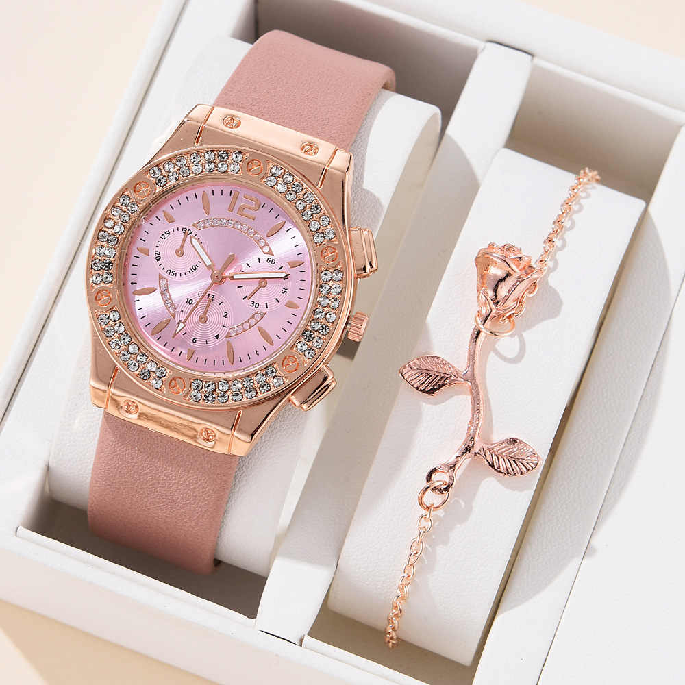 Watches Set Luxury Rhinestone Women Fashion Elegant Wristwatch