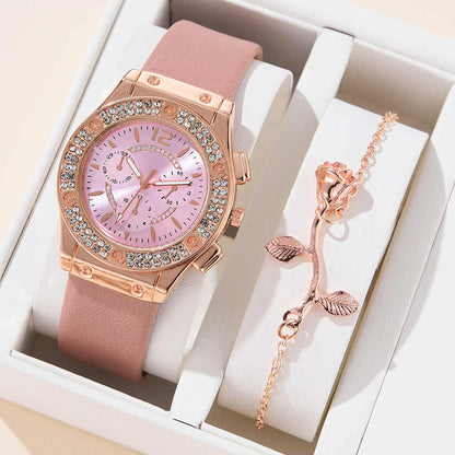 Watches Set Luxury Rhinestone Women Fashion Elegant Wristwatch